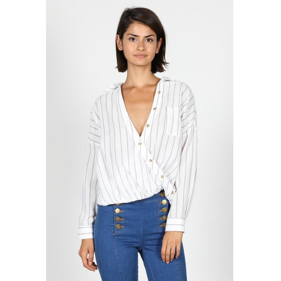 Palm Beach Boutique Tops - Crossed Button Detail White Shirt